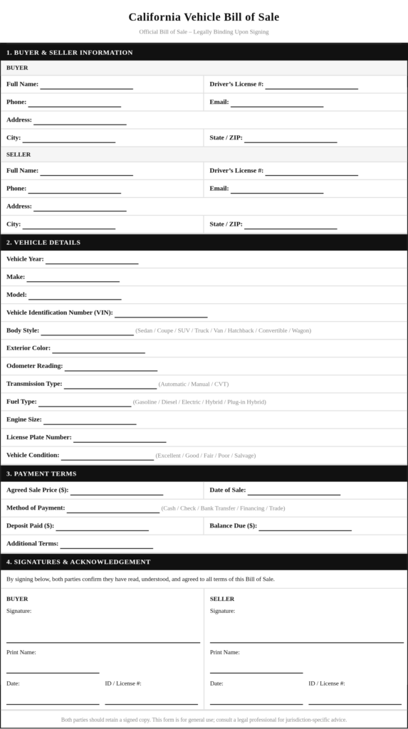 California Vehicle Bill of Sale