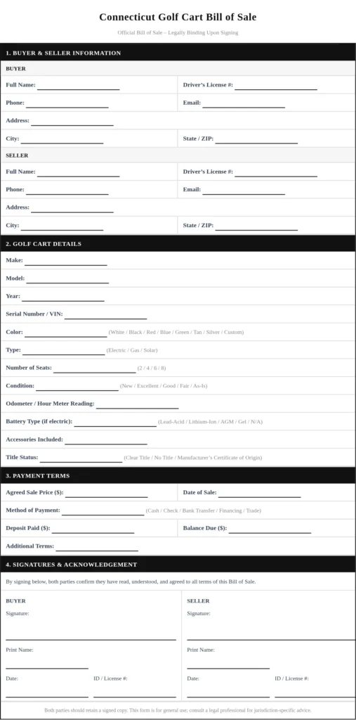 Connecticut Golf Cart Bill of Sale