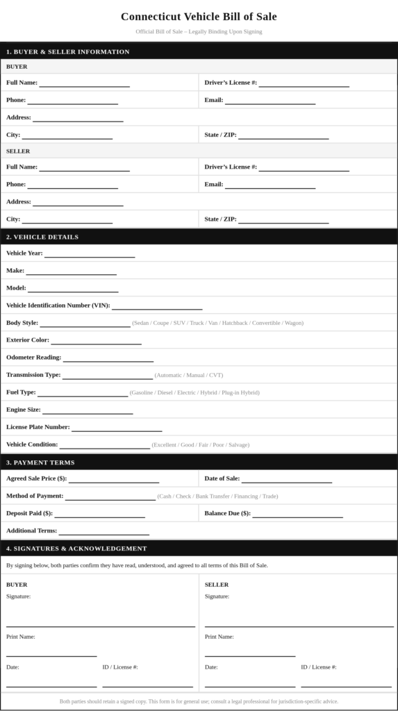Connecticut Vehicle Bill of Sale