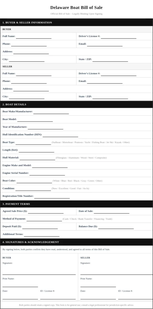 Delaware Boat Bill of Sale
