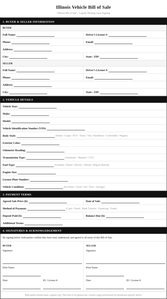 Illinois Vehicle Bill of Sale