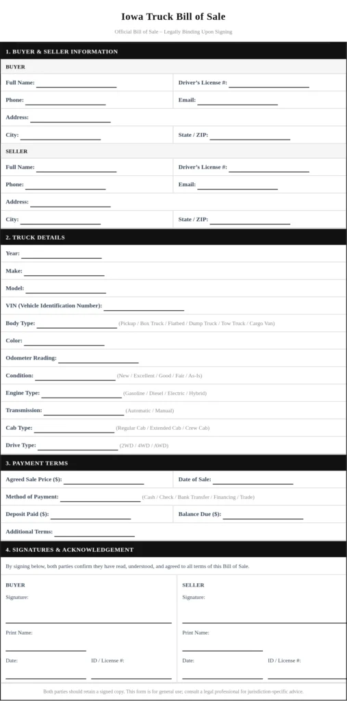 Iowa Truck Bill of Sale