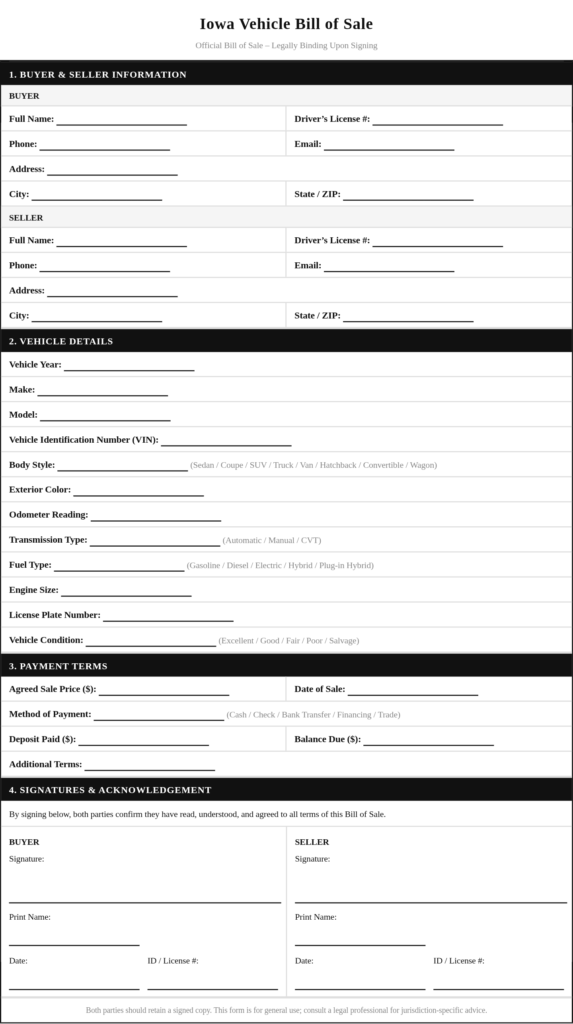 Iowa Vehicle Bill of Sale