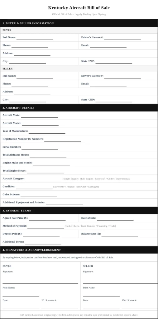 Kentucky Aircraft Bill of Sale