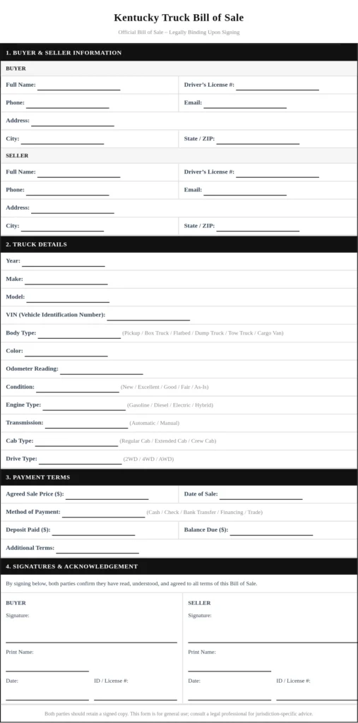 Kentucky Truck Bill of Sale