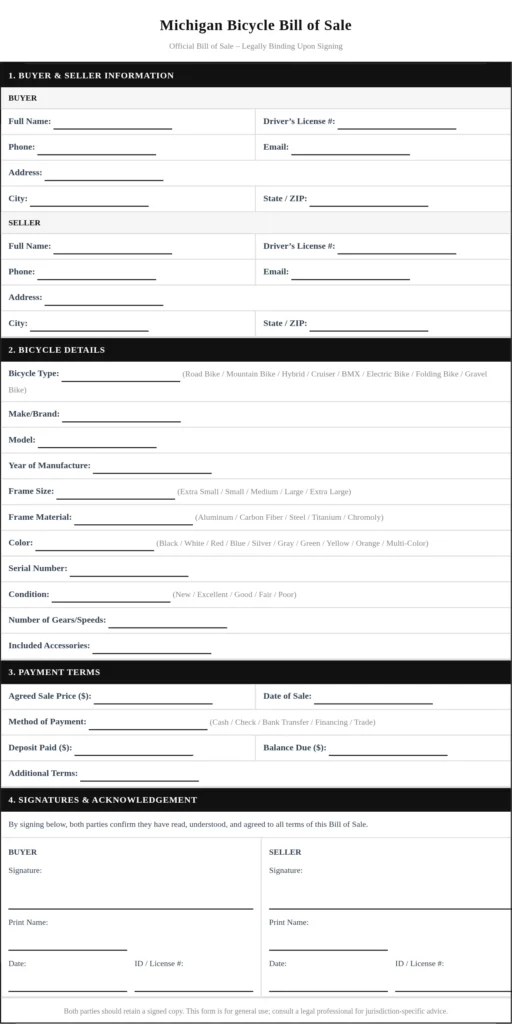 Michigan Bicycle Bill of Sale