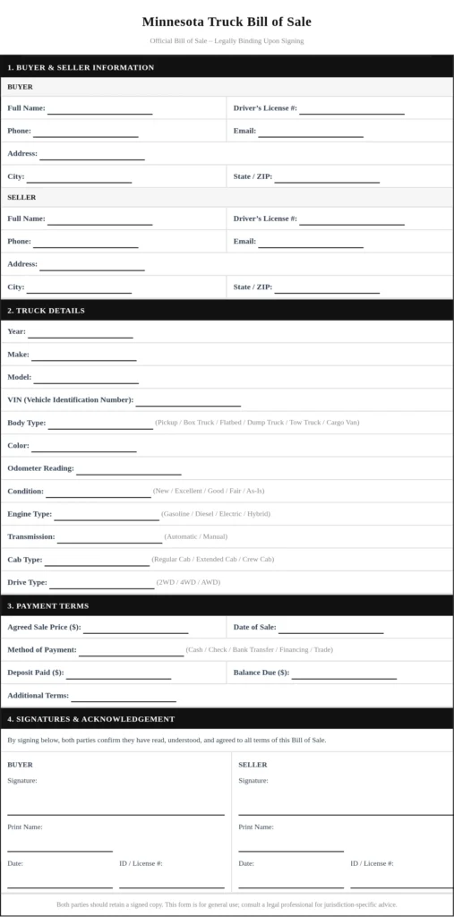 Minnesota Truck Bill of Sale