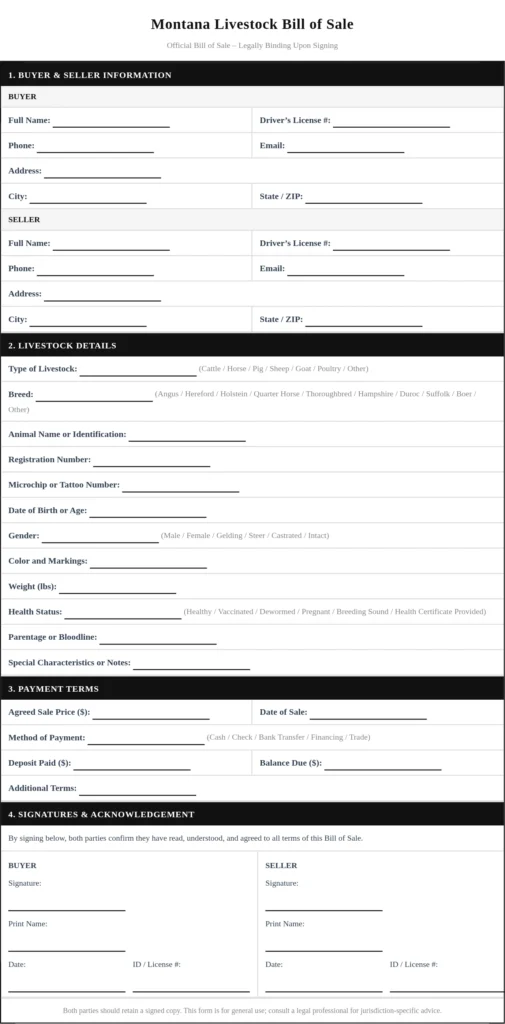 Montana Livestock Bill of Sale