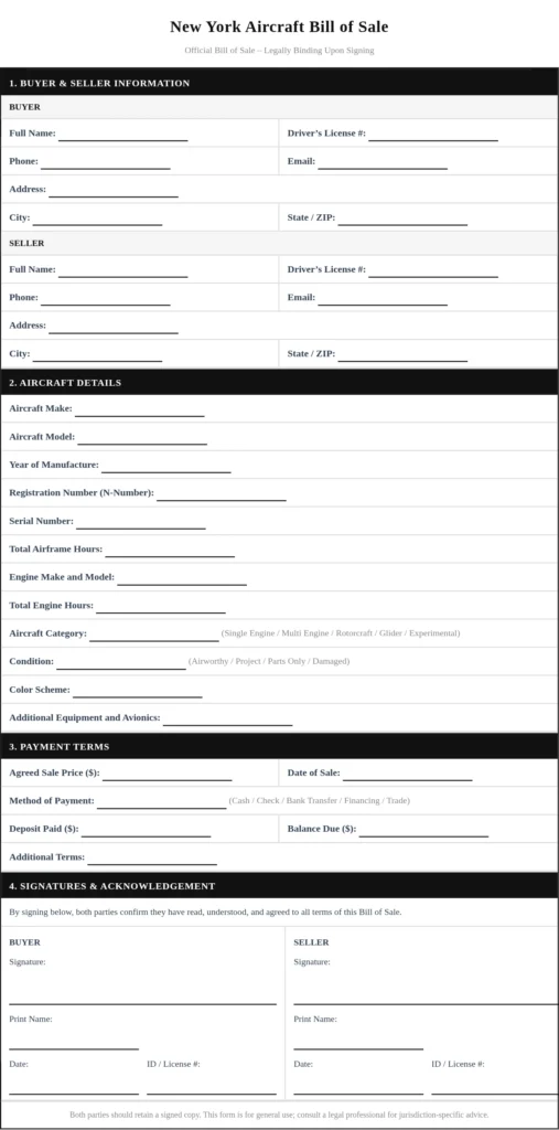New York Aircraft Bill of Sale