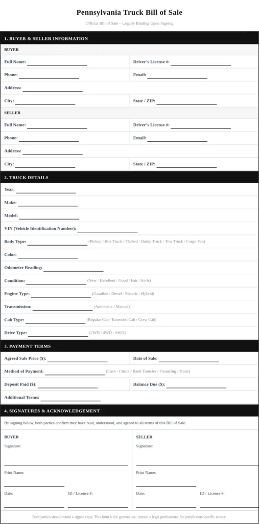 Pennsylvania Truck Bill of Sale