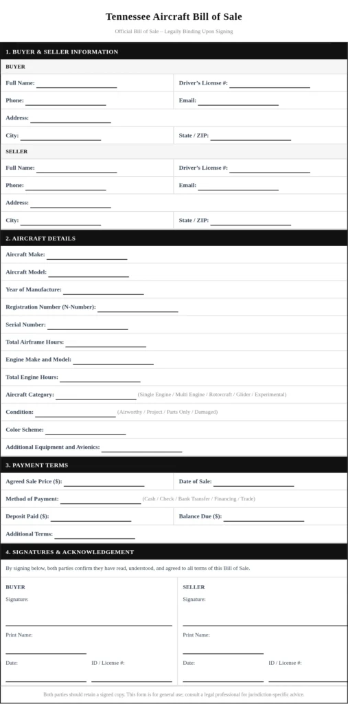 Tennessee Aircraft Bill of Sale