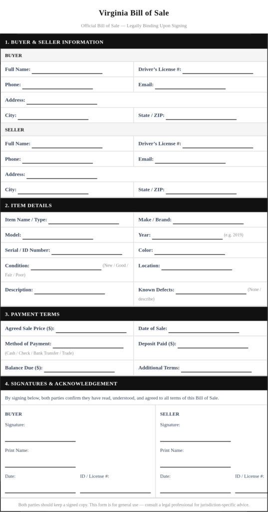 Virginia Bill of Sale