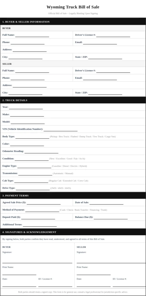 Wyoming Truck Bill of Sale