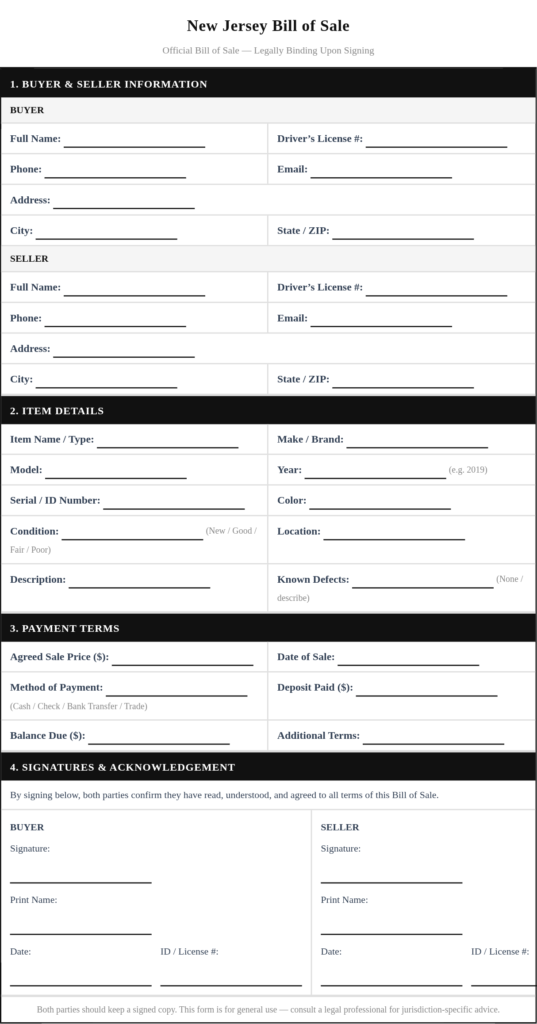 New Jersey Bill of Sale